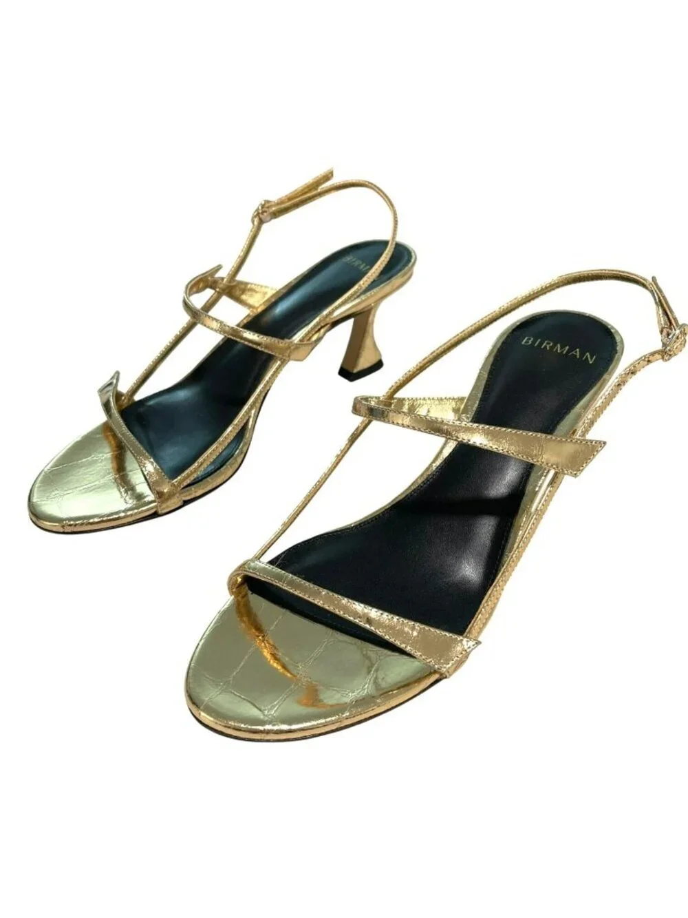 Alexandre Birman $695 Gold Strappy Tita Croco Cage Slingback Sandals 38 8